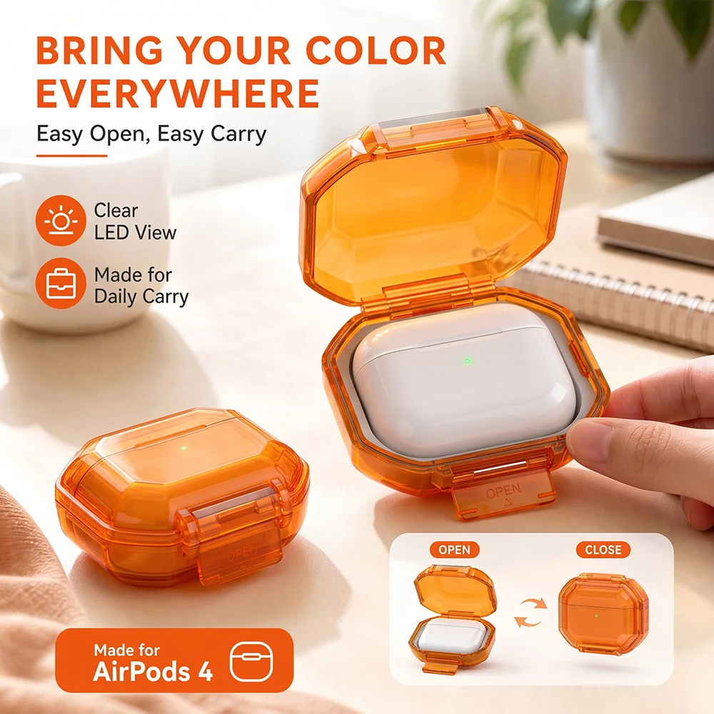 Hard Clear Lock Earphone Case For AirPods 5 4 3 2 1 Pro 2 3 Shockproof Protective Cover Transparent PC Shell Support New﻿﻿