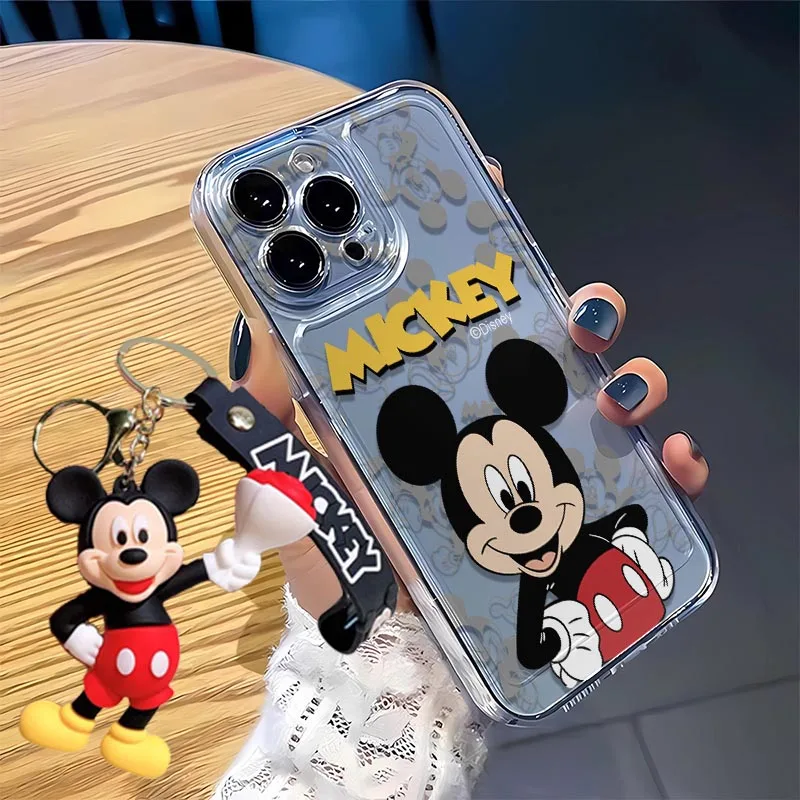 Akimbo Disney Mickey Minnie Mouse Strap Funny Phone Case For iPhone 16 14 12 13 11 15 Pro Max XR XS MAX 7 8Plus Y2K Lovely Cover