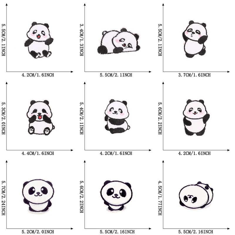 12 stücke Tiere Pandas Lot Selbstklebende Eisen Auf Patches Für Jacken Kleidung Nette Nähen Gestickte Kinder Aufkleber Pack Stoffe Diy – Detail 2