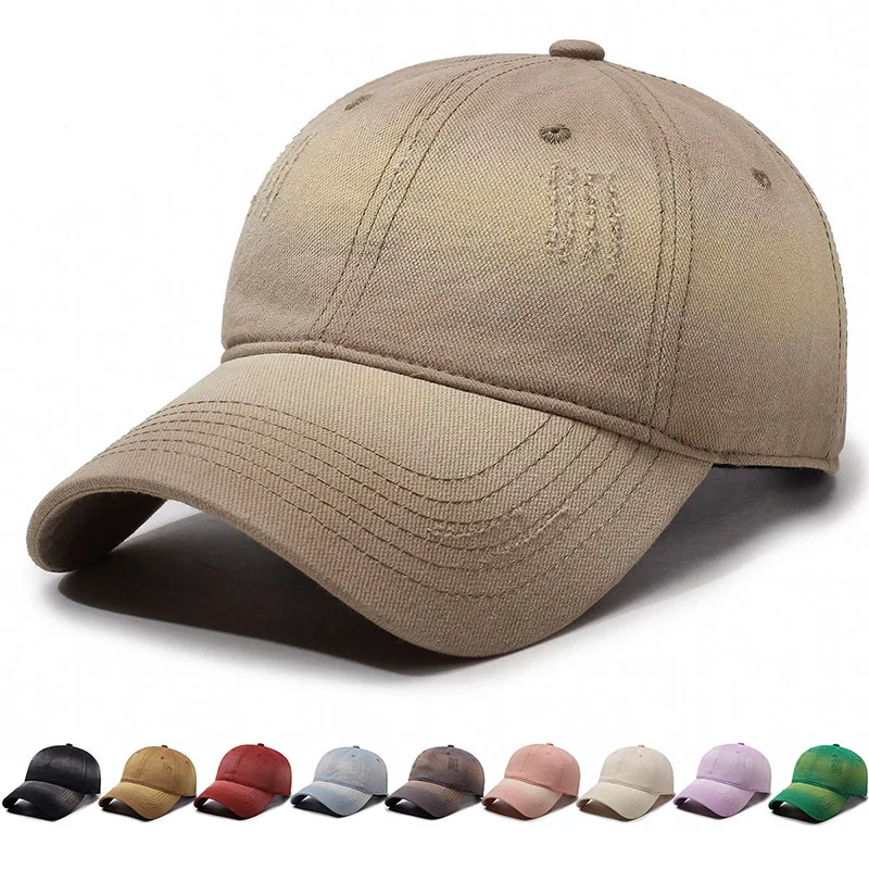 Hip Hop Style Retro Distressed Ripped Baseball Cap Gradient Color Large Head Circumference Hat Comfortable Casual Sports Sun Cap