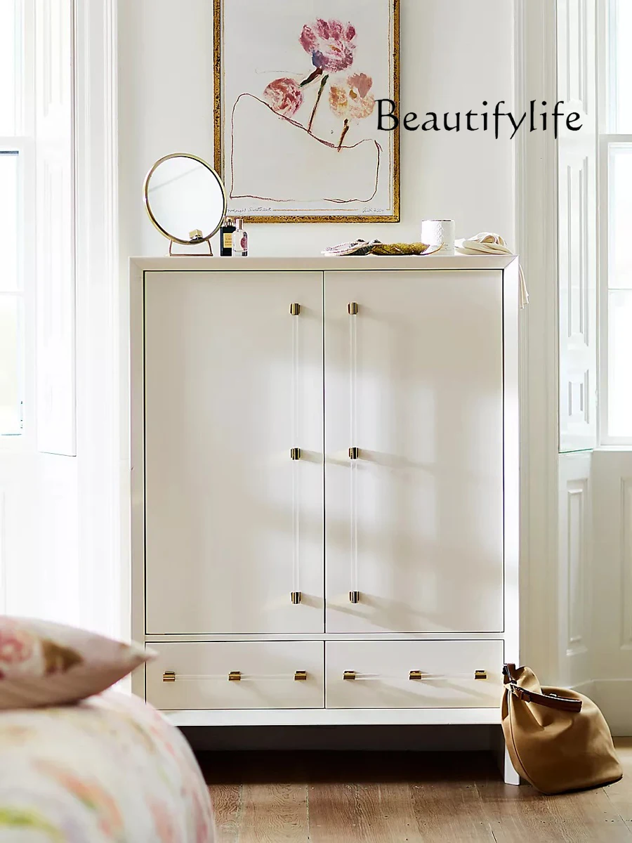 Armoire de Rangement Simple à Double Porte, Vêtement Suspendu, Style Crème Blanc