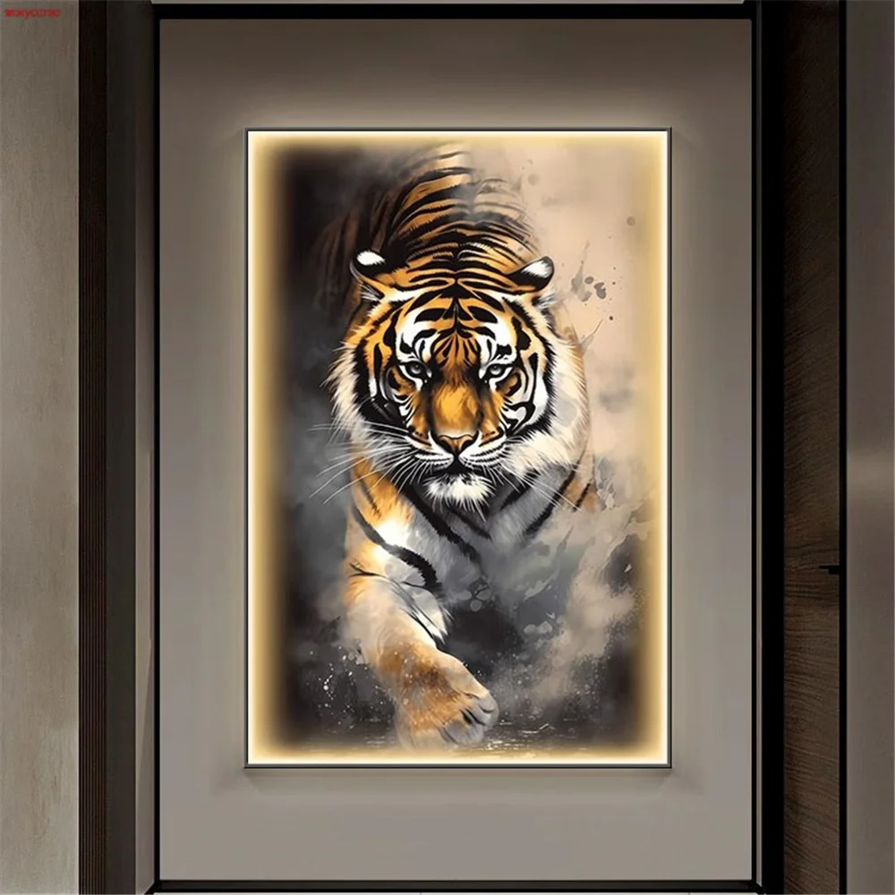 

Tiger Square Hanging Painting Led Wall Lamp Senior Corridor Aisle Study Office Home Decoration Art Mural Atmosphere Night Light