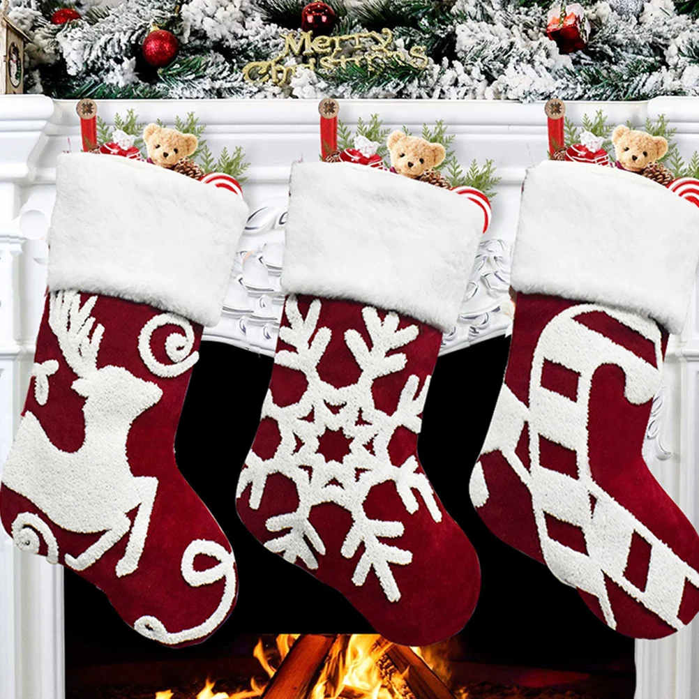 

Elk Christmas Stocking Vintage Stockings Hanging Pendant Bag Decoration Decorations