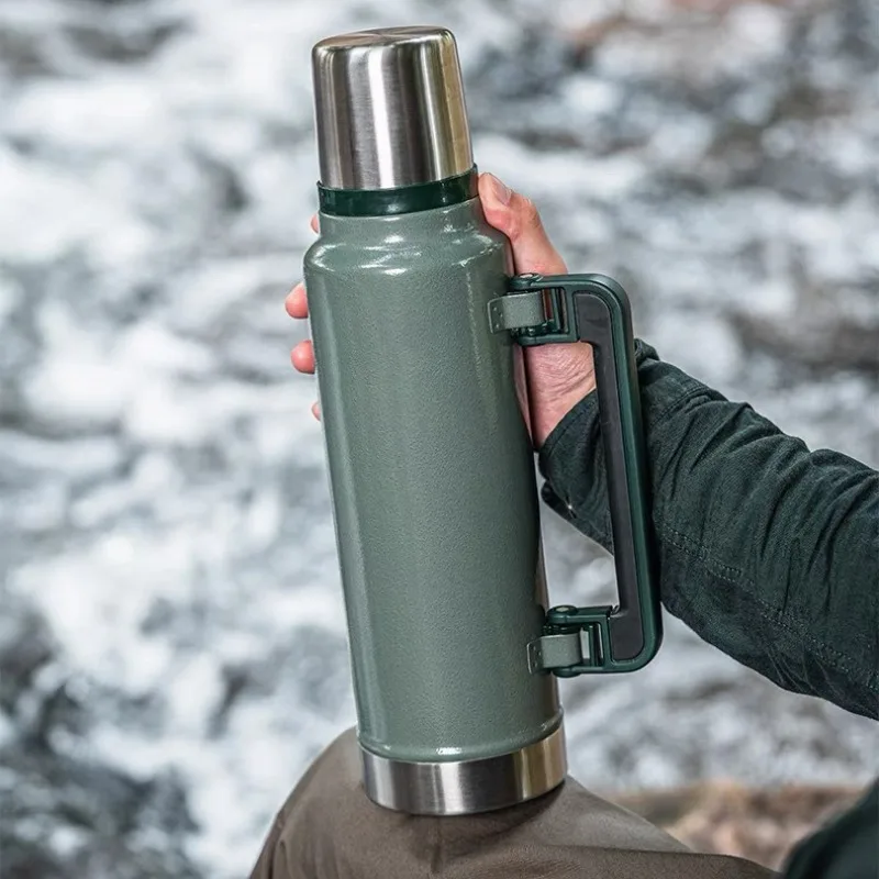1000/1400ML Stainless Steel Insulated Cup Outdoor Portable Handle Travel Kettle Large Capacity Hiking Water Bottle