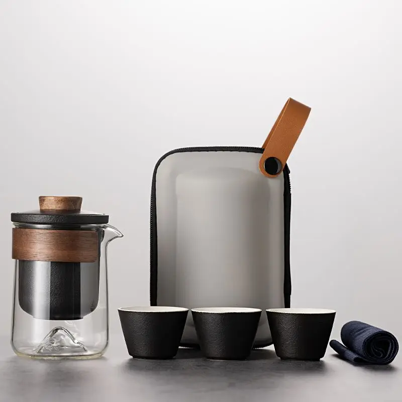 Glass Travel Tea Set Quick-service Cup,tea Brewing, Outdoor Travel Camping, Teapot Drinking Equipment, Kung Fu Teacup