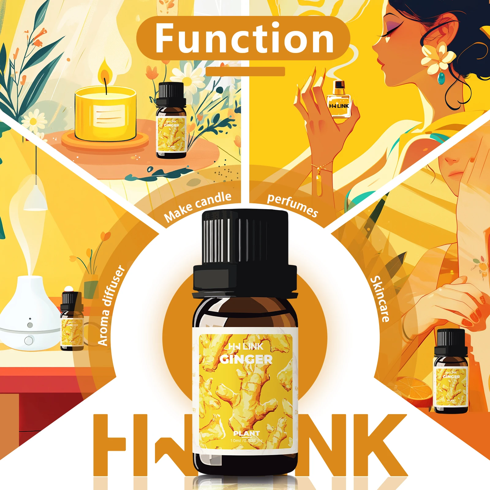 Ginger Oil 100%Pure Natural Ginger Essential Oils For Hair,Massage,Skin,Diffuser,Body Oil,Hair Growth Oil,Warm 10ml