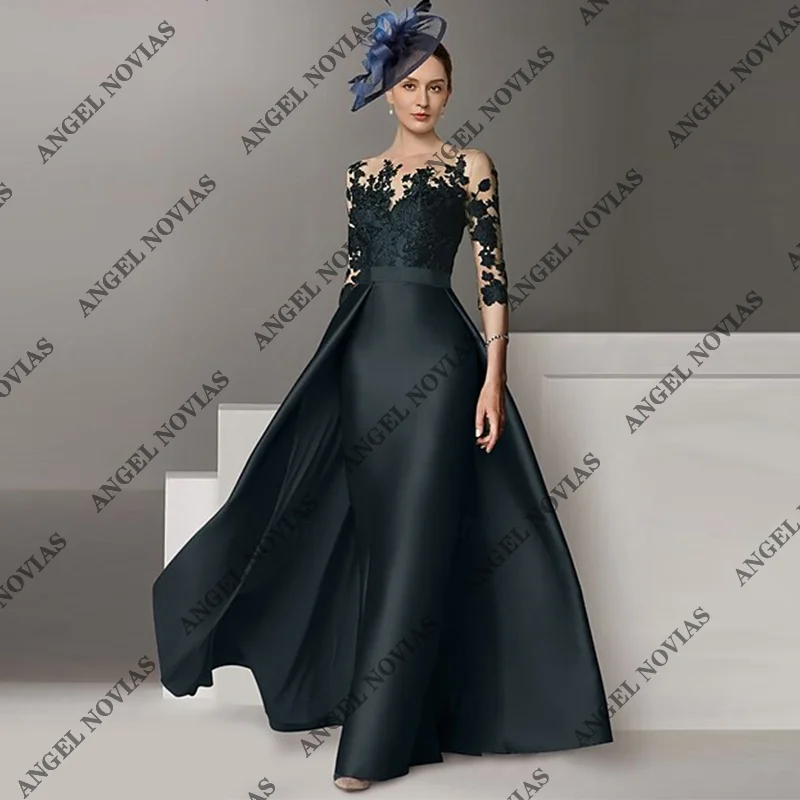 

Customized Long Black Mermaid Satin Mother of the Bride Dresses with Skirt Wedding Guest Dress vestido madre del novia