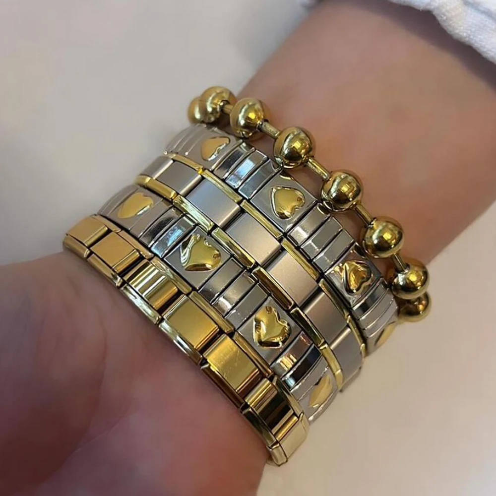 AENSOA Vintage Elasticity Stainless Steel Bangles Bracelet for Women Classic Heart Square Adjustable Wristband Waterproof Bangle image 2