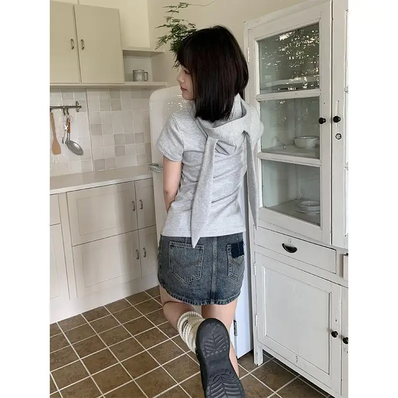 Topenomi-Sudadera con capucha con Orejas de conejo para mujer, estilo japonés Y2k, Tops elegantes ajustados de manga corta con cremallera, sudadera de calle dulce de verano 2025