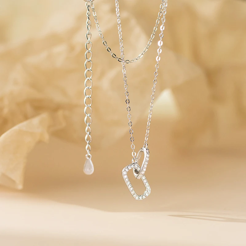 WANTME 925 Sterling Silver Fashion Interlocking Romantic Charm Chain Necklace for Women Elegant Luxury Zircon Wedding Jewelry 5
