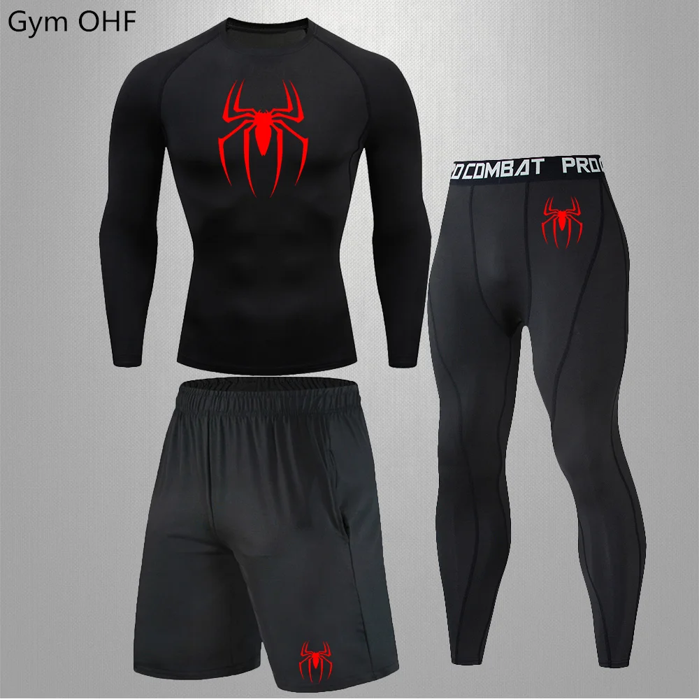 

Men Spider Sportswear Rashgard Boxing Suit Fighting Long Sleeved Gym Fitness Running Tights Training Workout Jogging Sports Sets