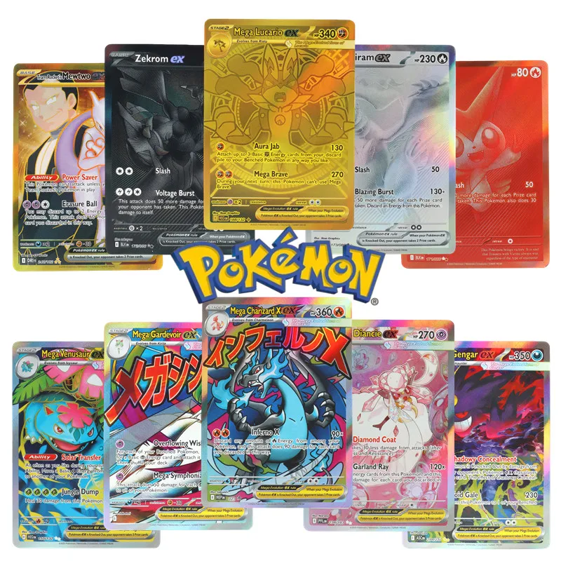Cartas Pokémon francesas douradas MEGA Lucario Latias Charizard X Diancie EX Cartas colecionáveis Pokémon Brilhantes Raras