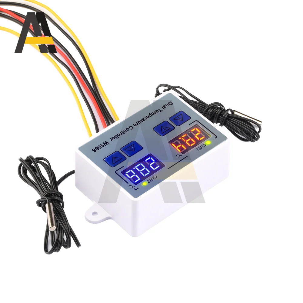 W1088 Dual LED Digital Temperature Sensor Meter Controller Electric Heating Thermostat 12V 24V 220V for Aquarium Incubator