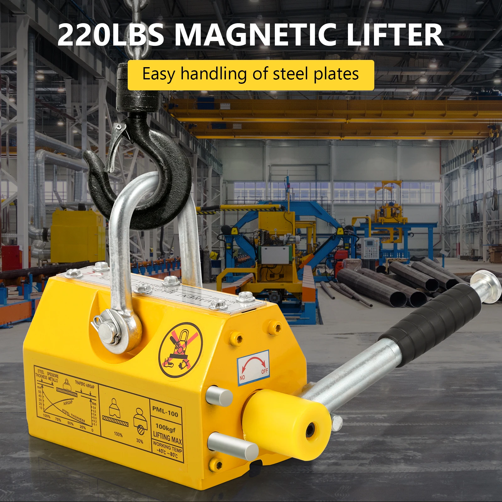 Magnetic Lifter, 220Lbs Pulling & Lifting Capacity, Heavy Duty Lifting Magnet With Release, Permanent Lift Magnets