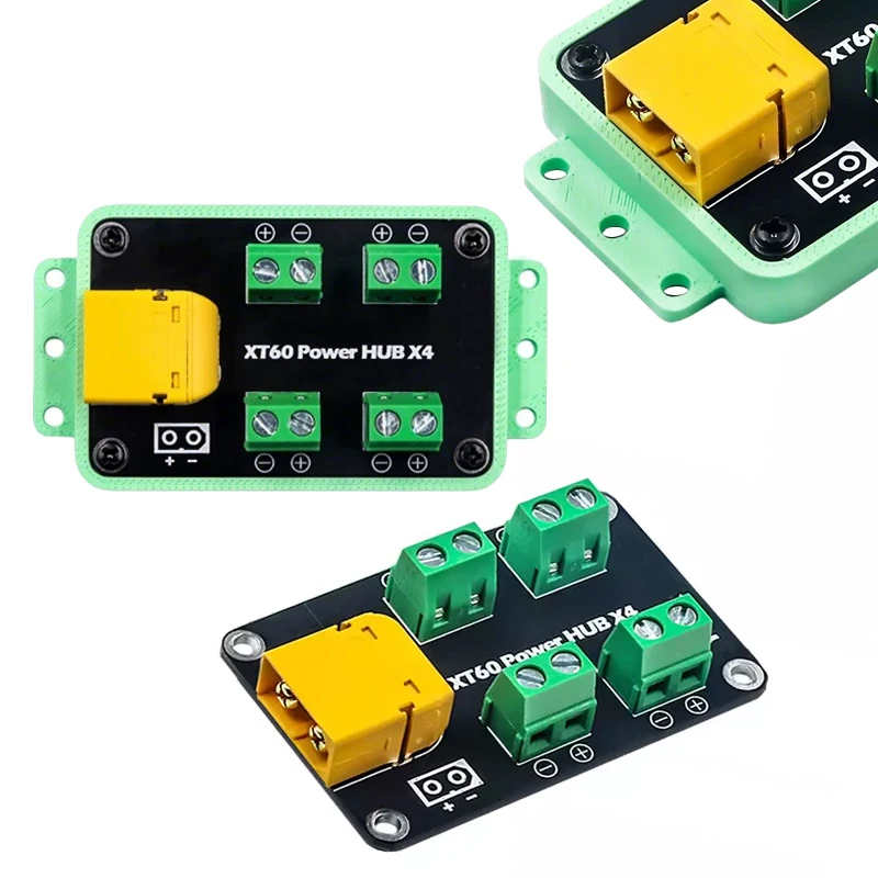 1PCS XT60 1-6S LiPo Battery Power Distribution Board 4-Channel Power HUB Module Optional Base Shell/Mounting Hole for RC Model