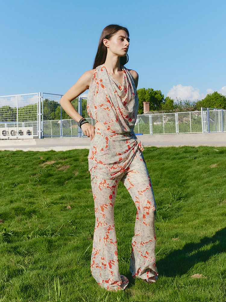 

Брюки-клеш с принтом ранней весенней розы, повседневные, с заниженной талией, удлиненные, для женщин