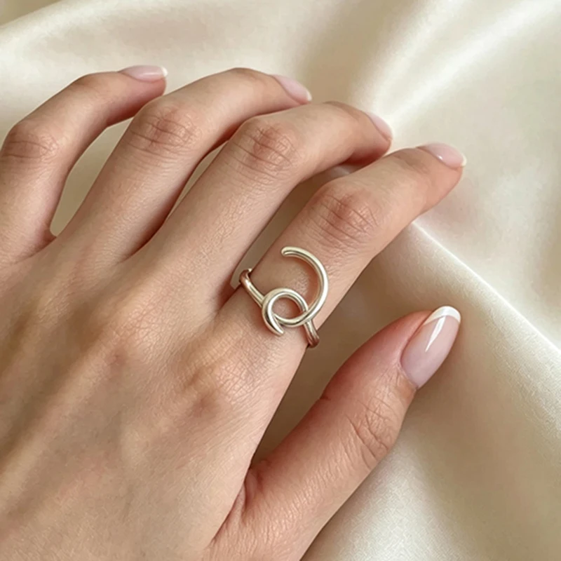 GANPUP Einfacher Hohler Ovaler Verstellbarer Fingerring für Damen, Modischer Neuer Silberfarbener Ring, Schmuckgeschenk für Party und Büro кольцо – Detail 4