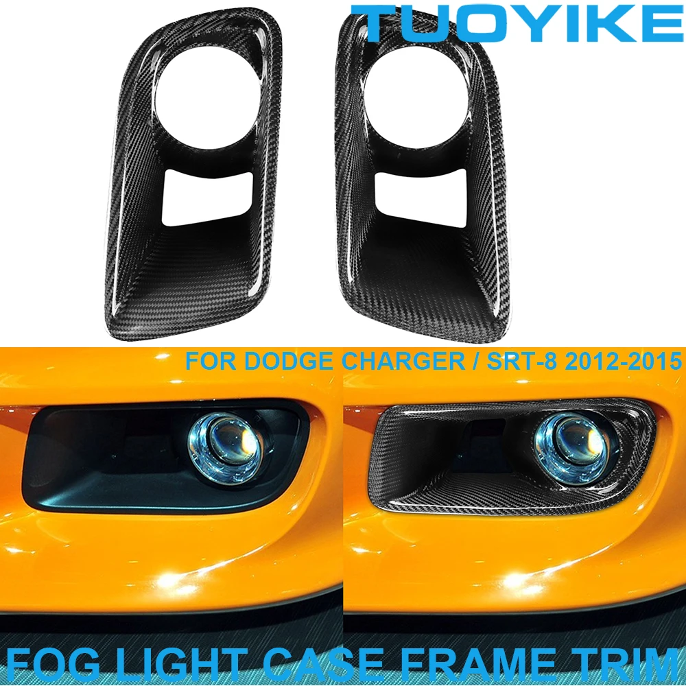 Car Real Carbon Fiber Front Fog Light Lamp Frame Trim Cover Decoration Body Kit Racing Parts For Dodge Charger SRT-8 2012-2015