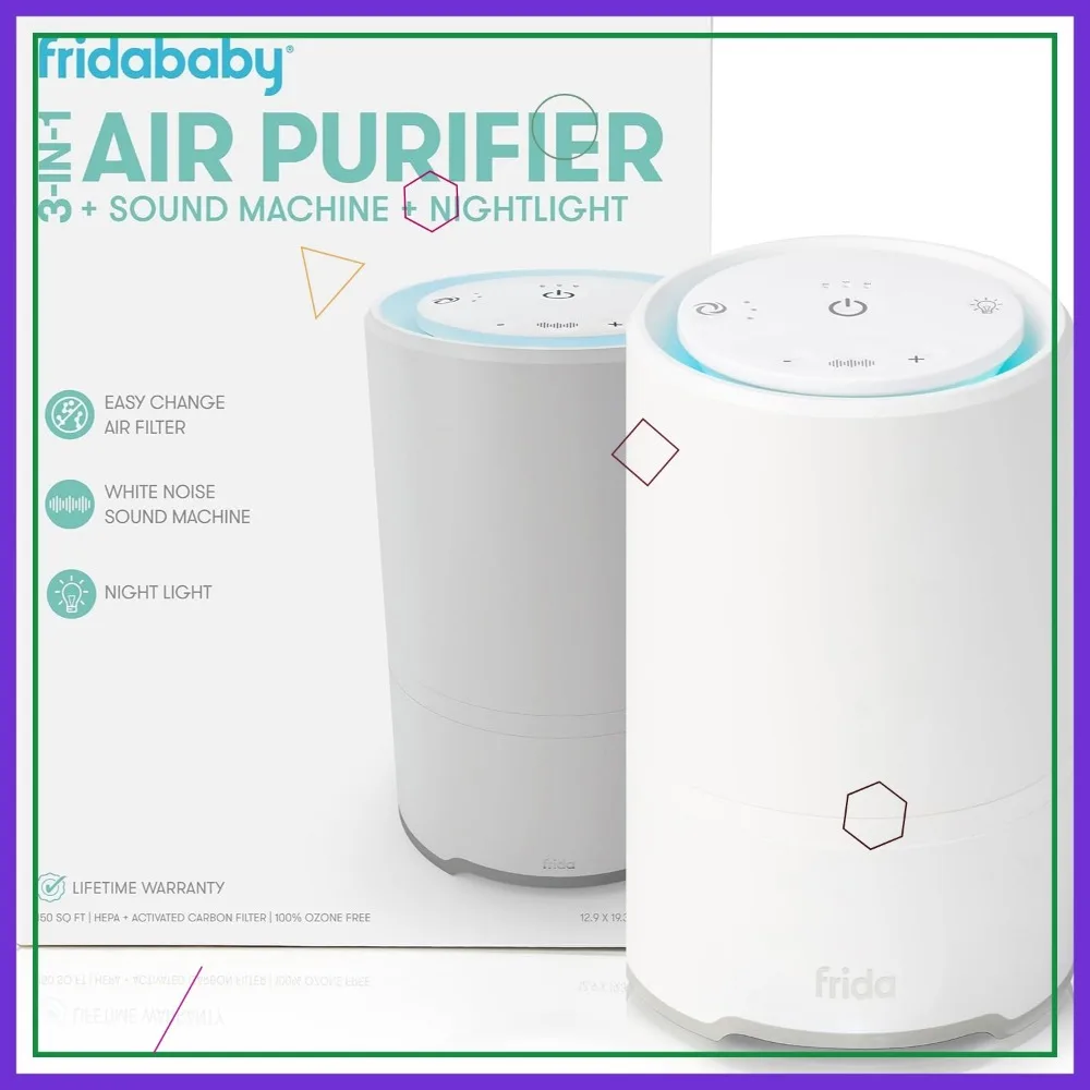 Purificador de aire para bebés 3 en 1 con filtro HEPA, máquina de sonido y luz nocturna para aliviar alergias y un mejor sueño