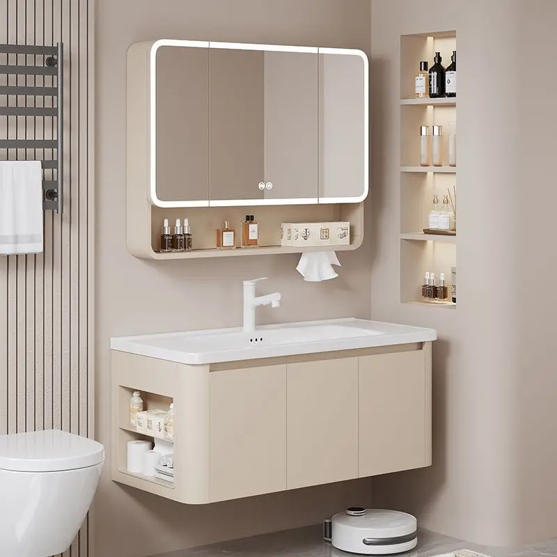 Honeycomb Side Bathroom Cabinet Ceramic Integrated Basin Bathroom Wash Basin Cabinet Combination Washbasin Countertop Integrated