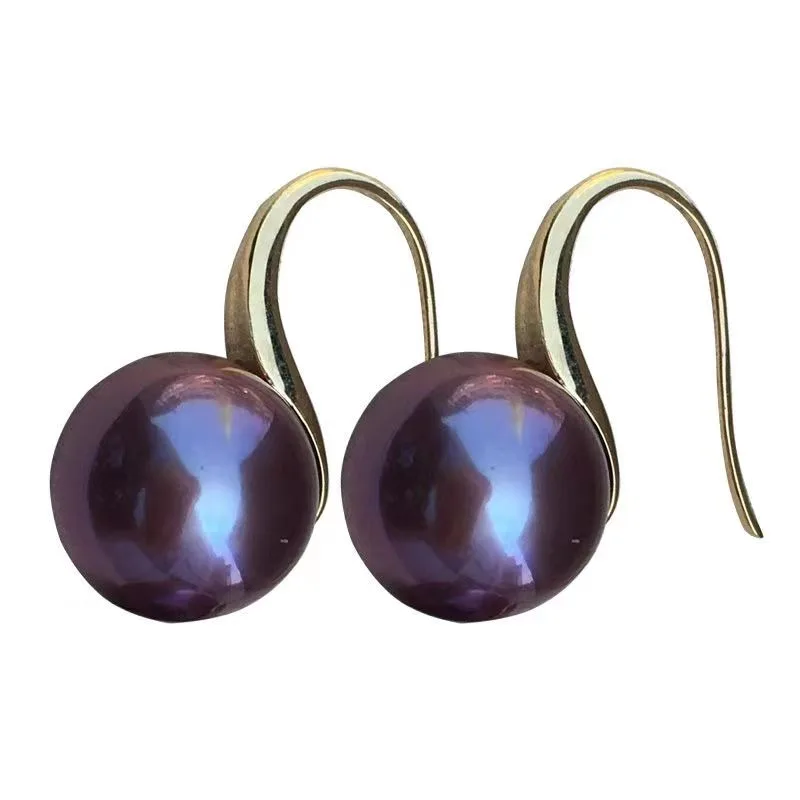 

Pair 11mm South Sea Genuine Gold Black Purple White Round Pearl Earring HOOK STUD