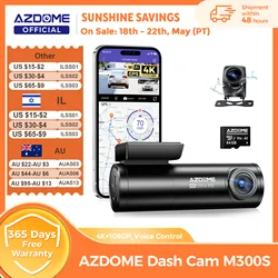 AZDOME M300S 4K Dash Cam Front and Rear, Built-in ADAS WiFi GPS Dash Camera for Cars, Free 64GB Card, Voice Control, Night Visio