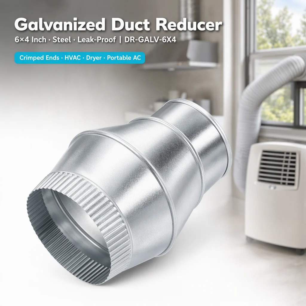 Galvanized Steel Duct Reducer 6 to 4 Inch Increaser Adapter for HVAC Ventilation Exhaust Fan Dryer Portable AC Pipe Fitting