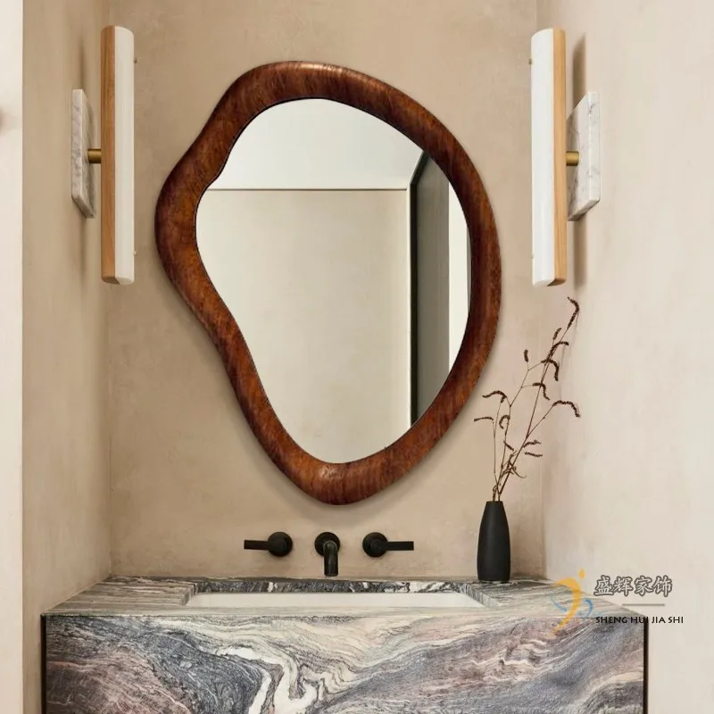 American retro bathroom mirror, home use, ancient irregular wall mounted mirror, French minimalist new Chinese irregular shaped