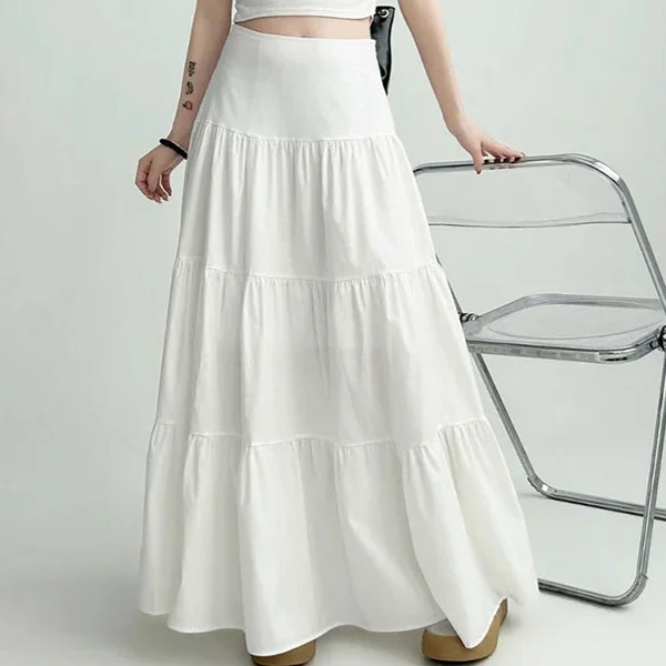 Spring Summer ankle length Skirt Fairy Skirt autumn korean White y2k Skirt with Elastic waist loose Mid Length Design skirts new