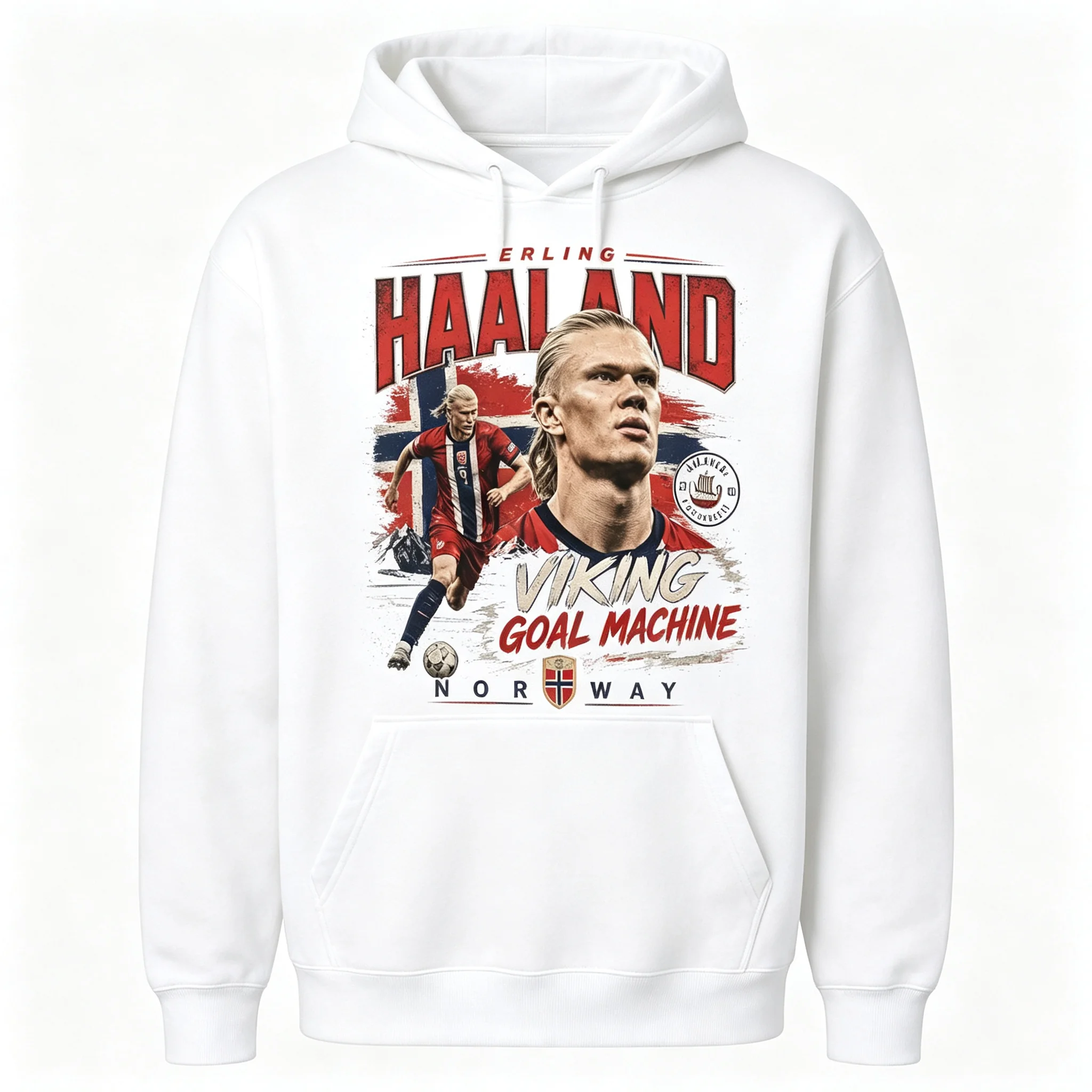 Erling Haaland Norway Retro Portrait Cotton Hoodie, Vintage Washed Viking Goal Machine Unisex Soccer Streetwear Sweatshirt