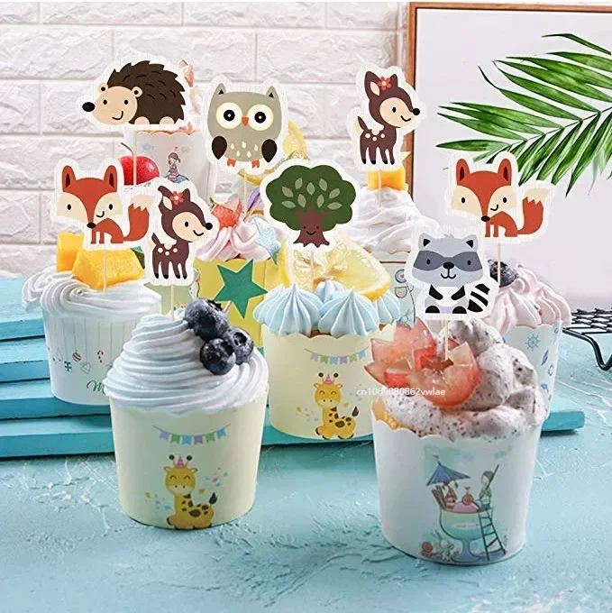 1Pack Cute Cake Toppers Paper Woodland Forest Animals Theme Cupcake Toppers Picks  Kids Birthday Wedding Party Decoration