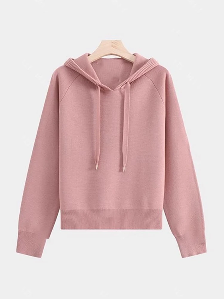

Korean Sle Lazy Dstring Hooded Wool Knitwear Autumn Winter New Comfortable Simple Slim Long Sve Camere Sweater