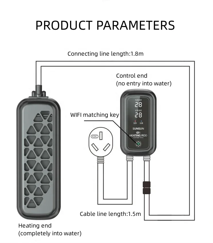 SUNSUN AR-550 Aquarium Glass Heater Automatic Constant Temperature Heating Rod PTC Explosion-proof Heater With Controller