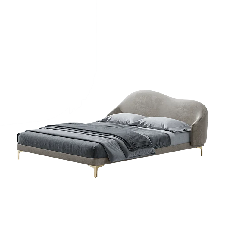 Italian Style Modern Fabric Upholstered Bed, Cloud Headboard Platform Queen Size Bed for Bedroom