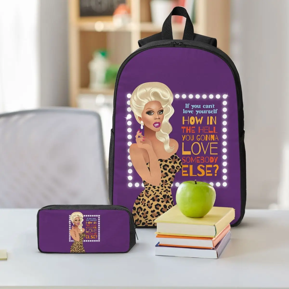 Drag Queen Royalty RuPaul's Drag Race Rupaul RPDR Backpack BookBag School Bag Shoulder Bags 3ps Insulated Lunch Bag Pencil Case