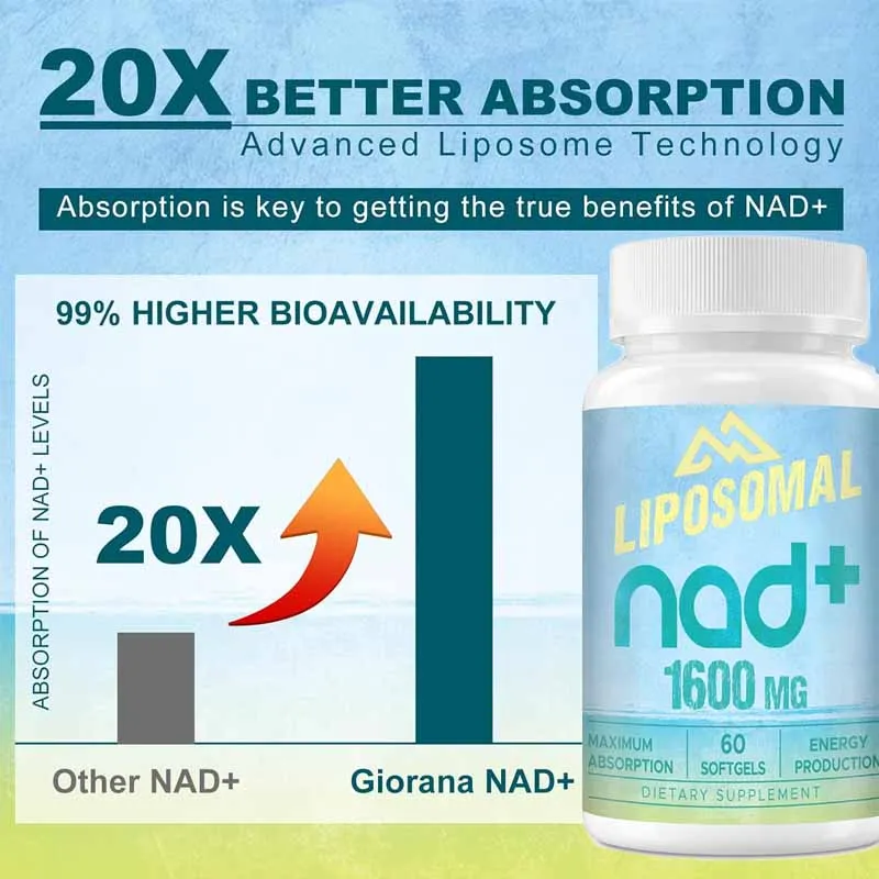 

1600mg liposomal NAD+supplement capsule, similar to nicotinamide nucleoside, highly absorbable, vitamin B3, non GMO