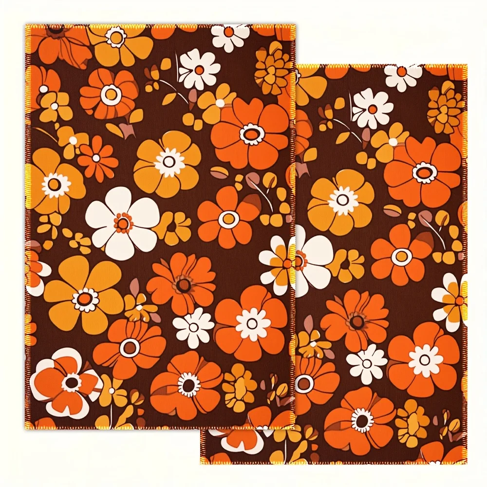 2Pcs, Caramel Orange Blossom Kitchen Towels, 40Cm*60Cm Towel Set, Super Absorbent Soft Cleaning Cloth, Cooking and Baking Tea Towel, Hand Towel, Cleaning Cloth, Dishcloth, Kitchen Decoration, Living Room Decorations, Kitchen Essentials, Home Essentials