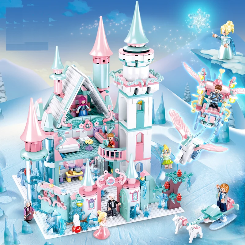 New Frozen Magic Castle Carriage Building Block Set Ice Queen Elsa Anna Princess Mini Action Figure Doll Brick Toy Girls Gift