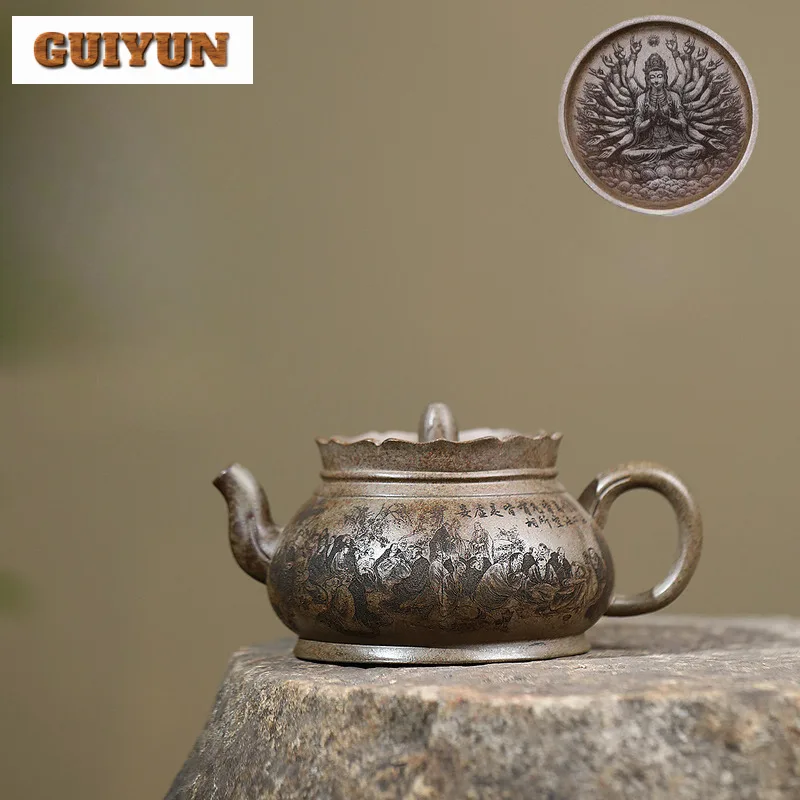 

350ml Retro Yixing Purple Clay Teapots Handmade Hat Pot Raw Ore Agilawood Mud Tea Maker Kettle Zisha Tea Set For Tea Collection