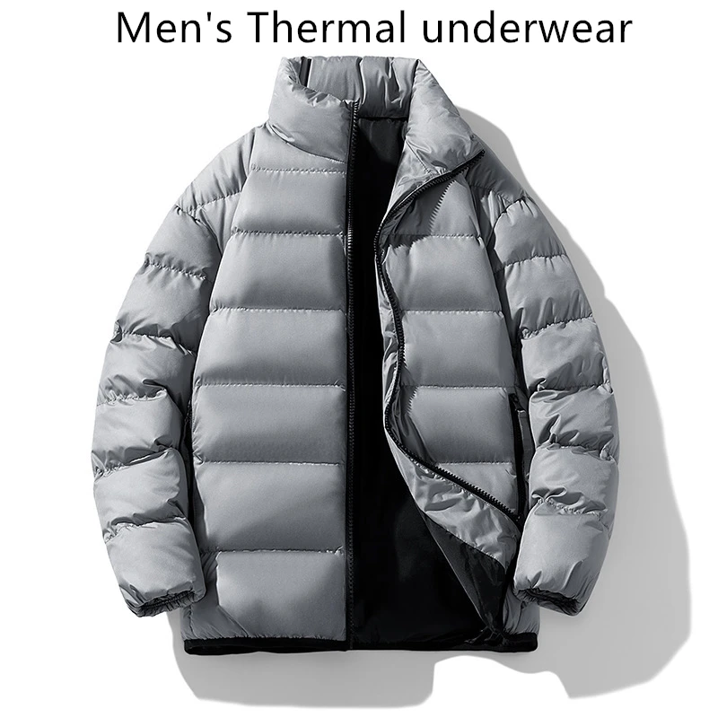 

Men's Winter Puffer Jacket Thickened Warm Stand Collar Bomber Coat ashionable Zip Pocket Puffy Jacket Loose Fit Outdoor Parka