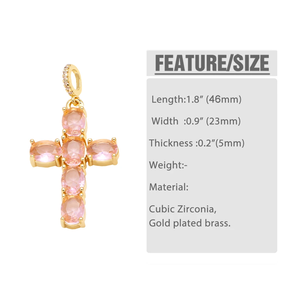 OCESRIO Colorful Oval Crystal Big Cross Pendant for Necklaces Copper Gold Plated Crucifix Jewelry Making Supplies pdtb733