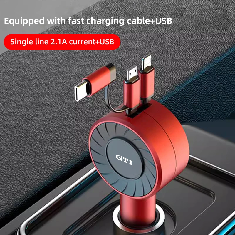 

3 IN 1 Retractable Car Charger USB Type-C Cable Auto Accessories For VW GTI Polo Golf Passat Lavida Amarok T5 Phaeton ID3