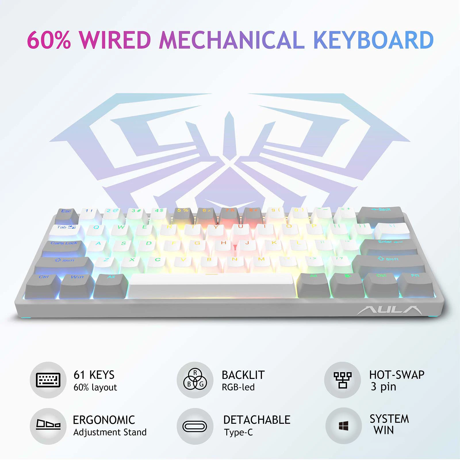 RGB 60 Percent Wired Gaming Mechanical Keyboard Mini Compact USB Hot-Swappable Keyboards with Brown Switches for PC Laptop