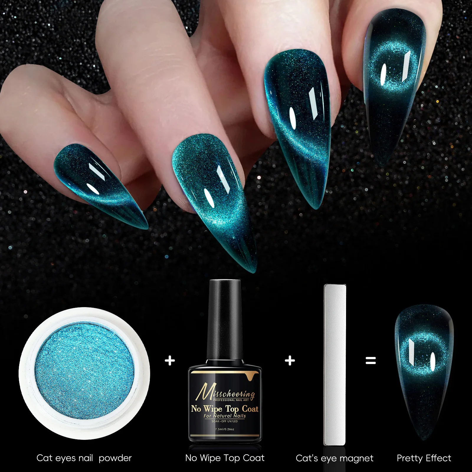 9D meteoryt kocie oko w proszku silny magnetyczny Pigment brokatowy do paznokci Manicure Laser holograficzny chromowany pył może być używany z żelem do polerowania