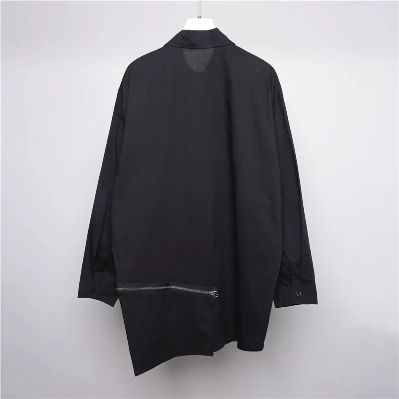 Custom clothing.Spring and autumn original dark zipper splicing irregular long-sleeved mid-long shirt