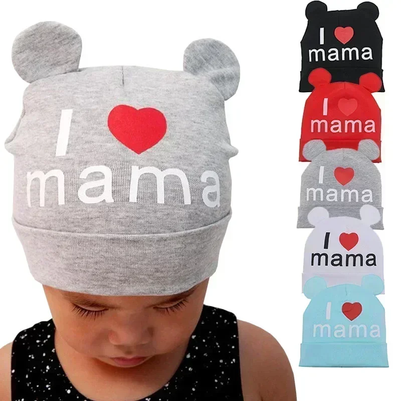 Baby Hat for Boys and Girls Spring Autumn Cute Ears Toddler Hat Infant Cap for Kids Love Papa Mama Print Baby Beanies