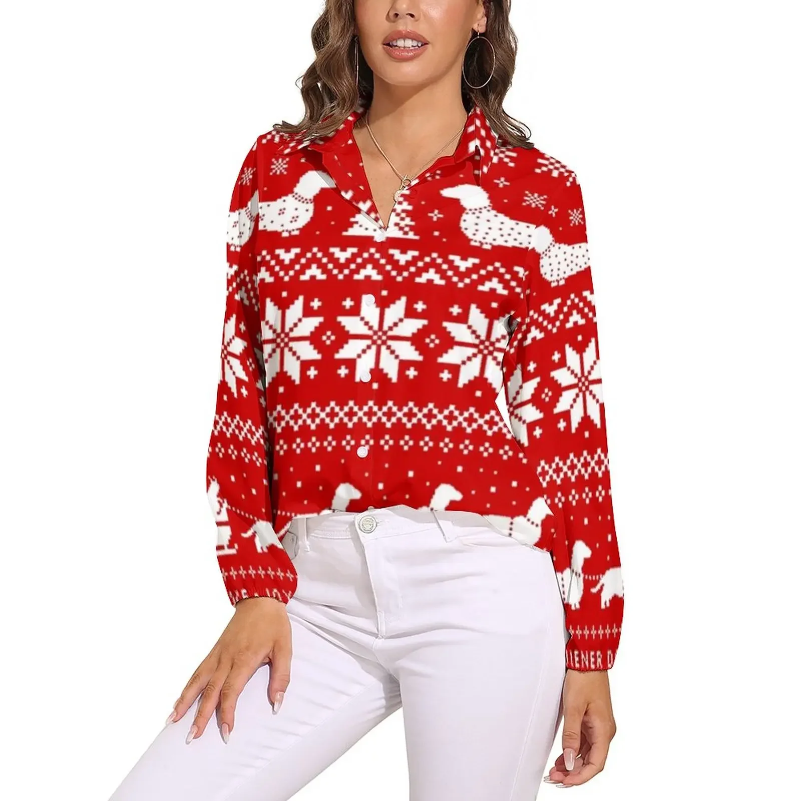 بلوزة كلاسيكية مطبوعة على شكل كلب ألماني صور ظلية لعيد الميلاد بلوزات جرافيك كاواي للسيدات ملابس الشارع قمصان صيفية كبيرة الحجم