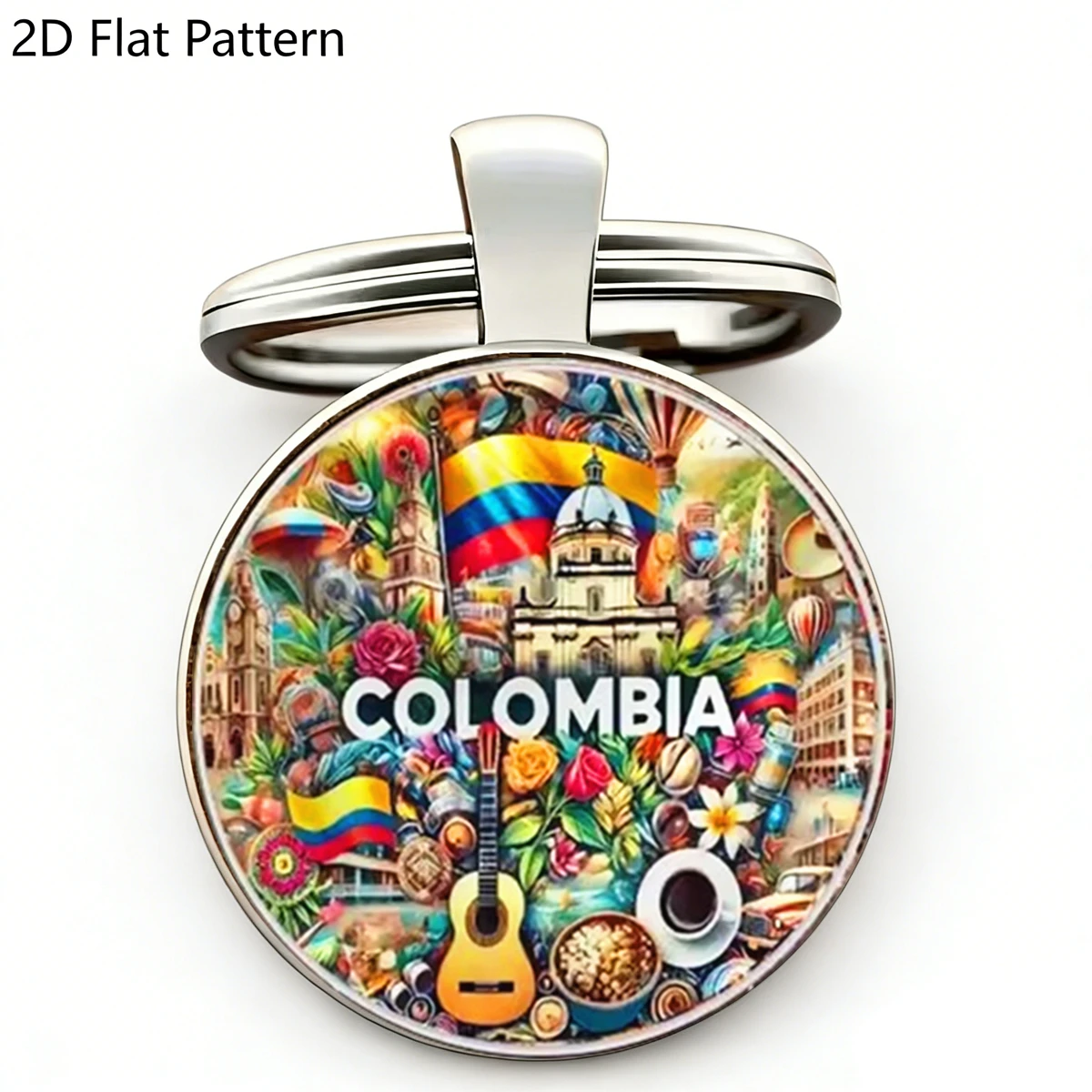 1 porte-clés culturel colombien - Porte-clés en verre 2D, porte-clés souvenir du café et du drapeau colombien, souvenir de voyage