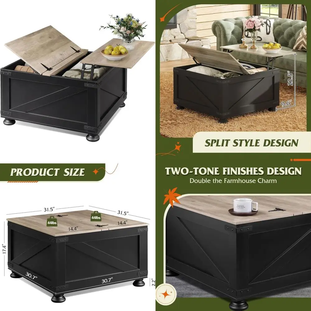 

Современный журнальный столик для хранения вещей, 31,5 кв. фута, со скрытым отделением, дизайн под дерево, подходит для гостиной или спальни, черный