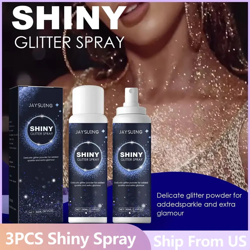 3pcs Shiny Glitter Spray Hair Clothes Highlighter Powder Waterproof Long Lasting Holographic Powder for Halloween Festival Party